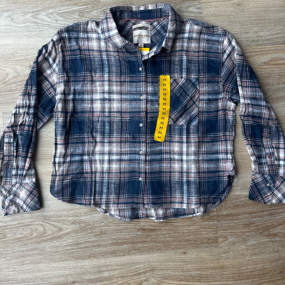 Scotch & Soda Navy and Pink Plaid Shirt